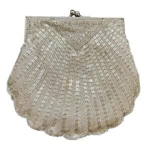 Vintage Carla Marchi Silver Beaded Shell Purse - 6x7.5”